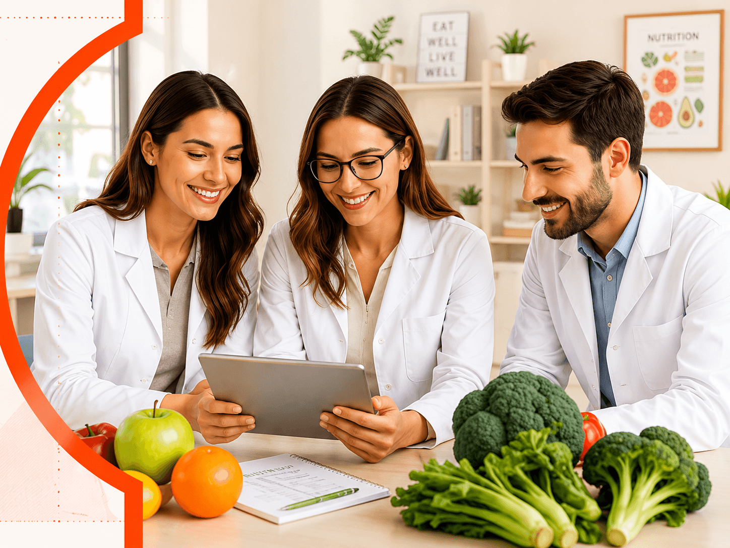 Nutriologos revisando material educativo
